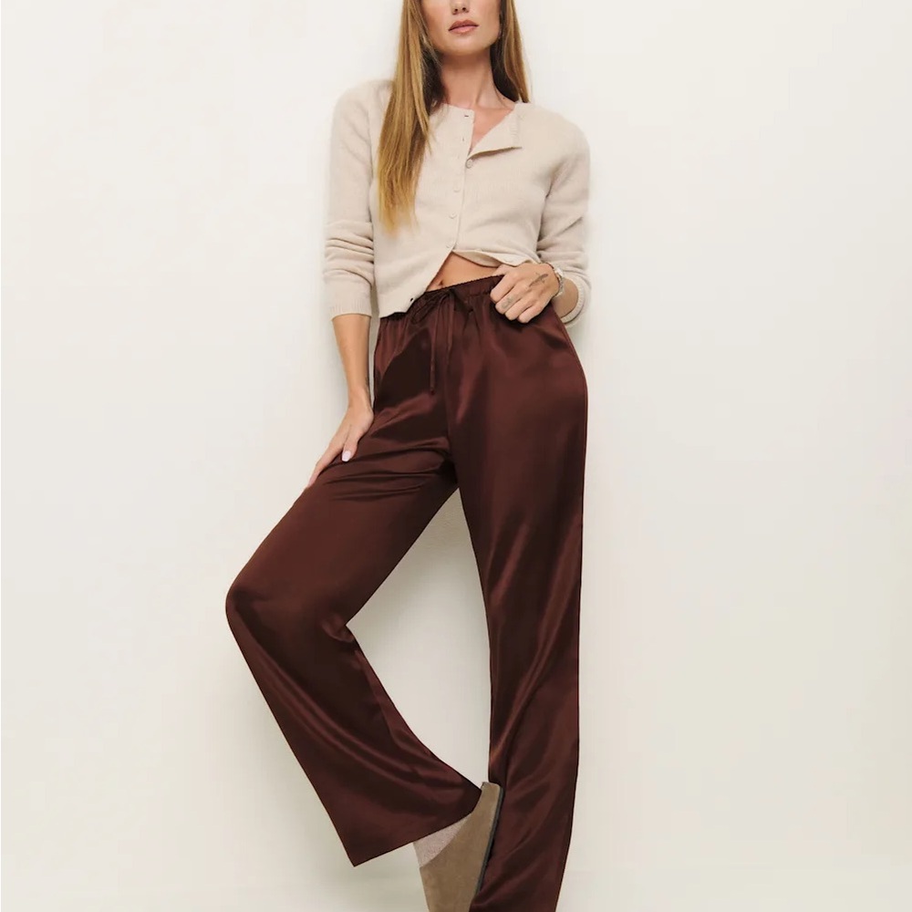 Reformation Olina Silk Pant in Mahogany Size XS